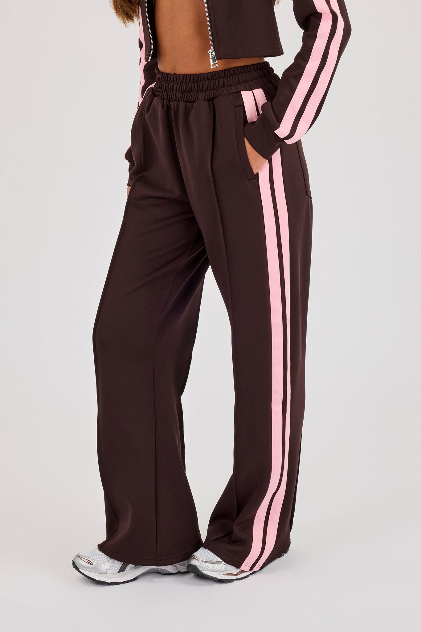 Pink Taping Wide Leg Track Pant - Chocolate